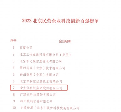 【会员动态】会长单位奇安信连续四年登榜“北京民营企业百强”